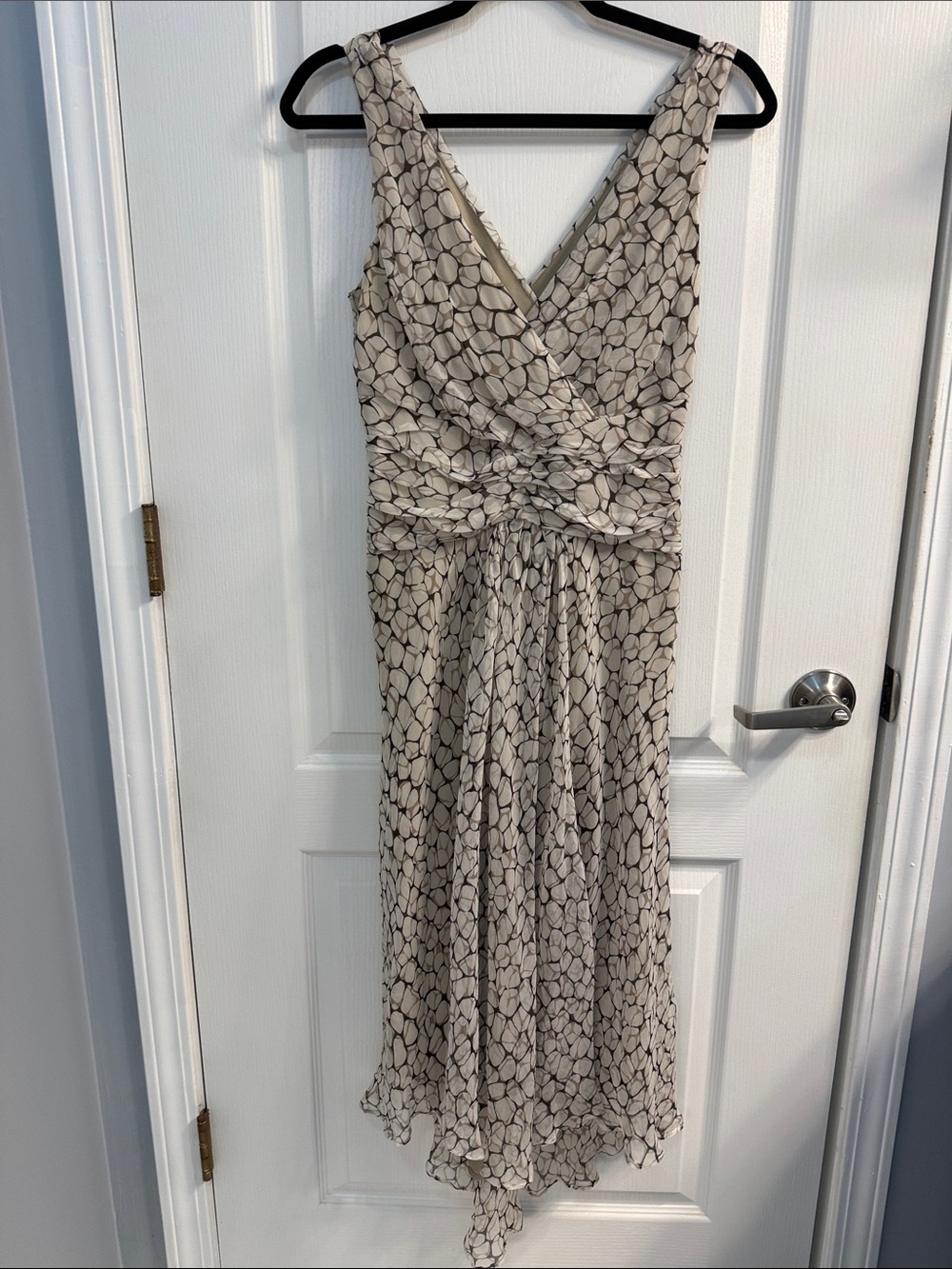 Vintage 100% Silk Earth Tone  River Rock Asymmetrical Hem withTwist-Waist Midi